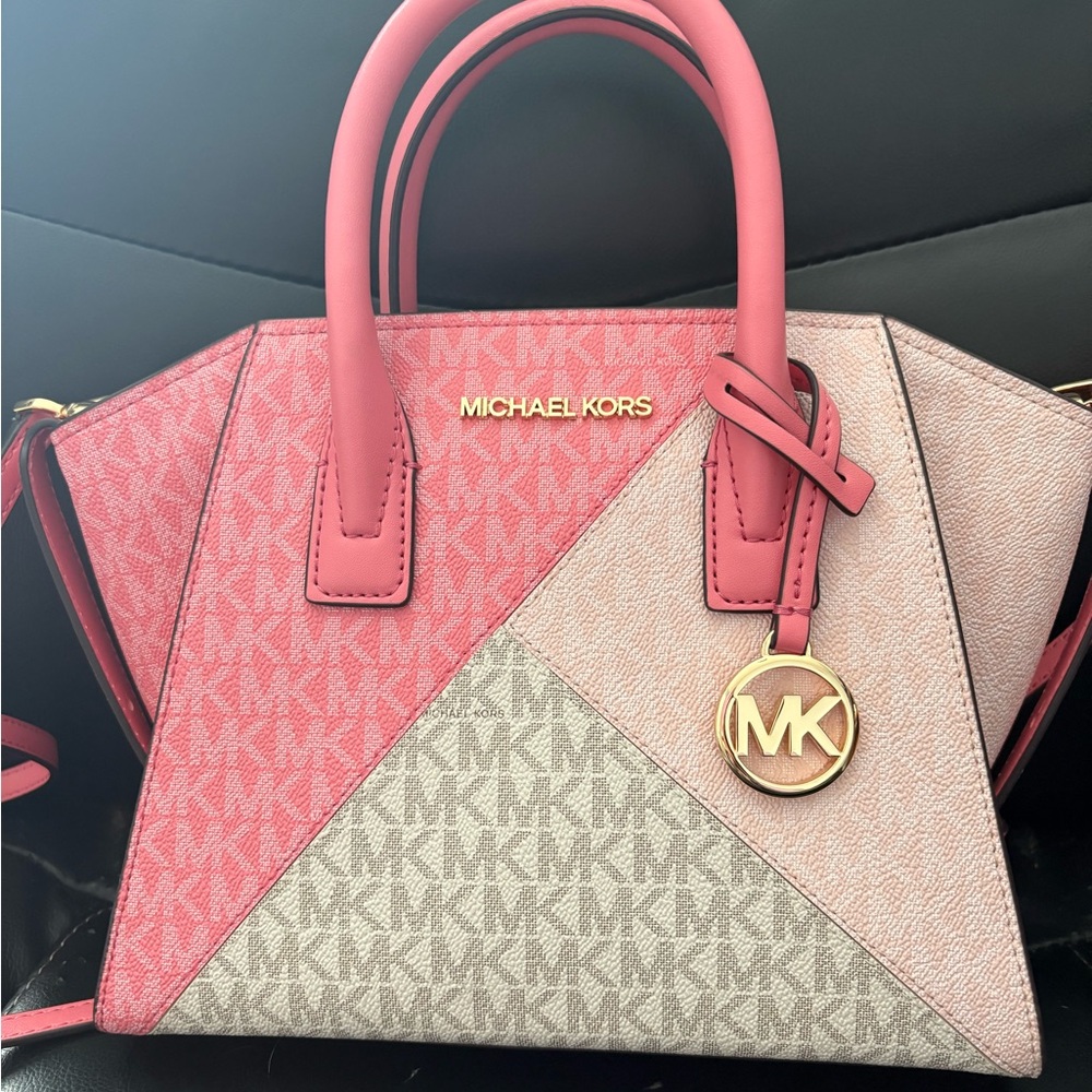 Michael Kors Pink and Cream Satchel with Gold Accents